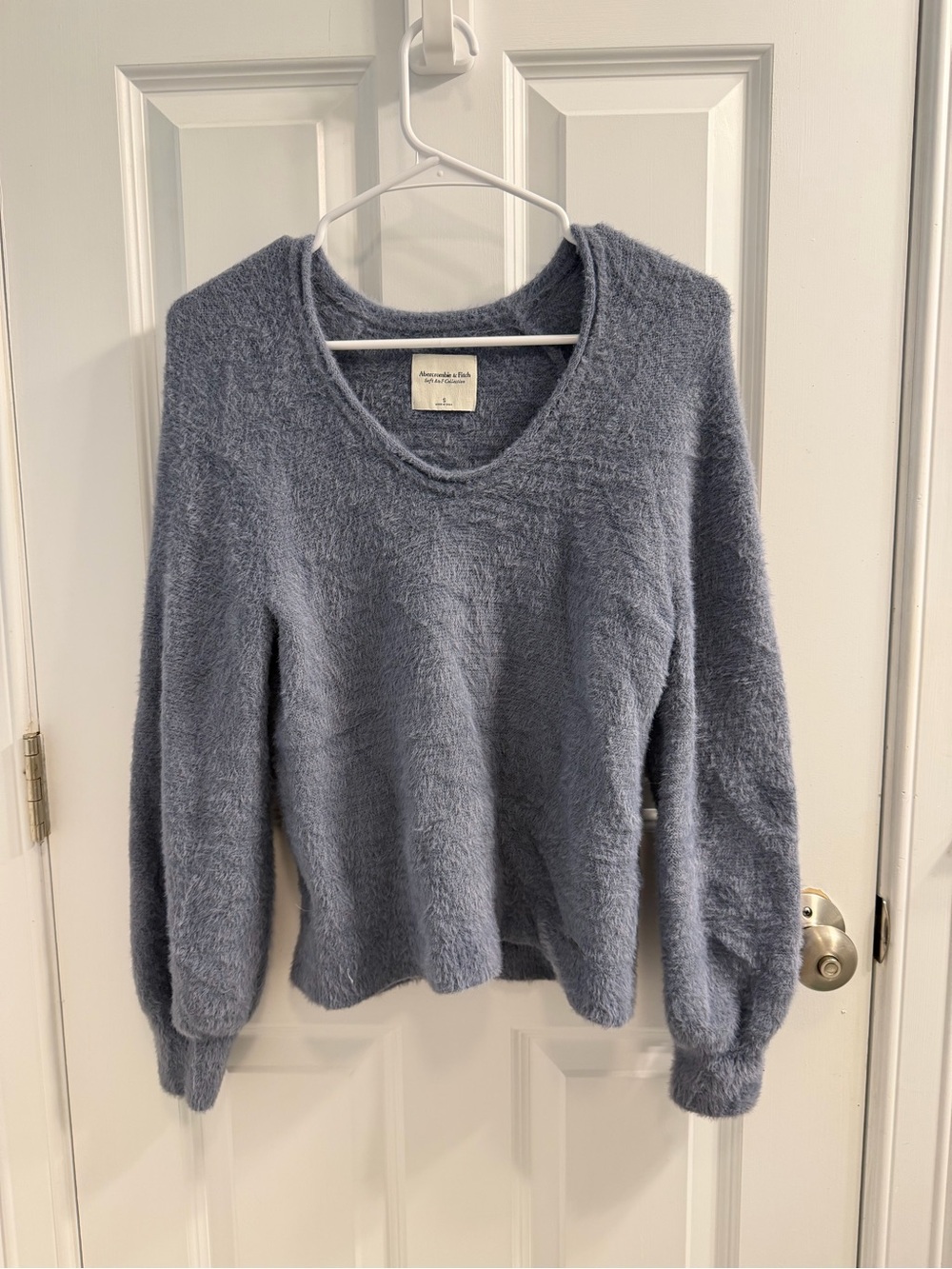 Abercrombie & Fitch Soft Fuzzy Scoop Neck Sweater - Dusty Blue